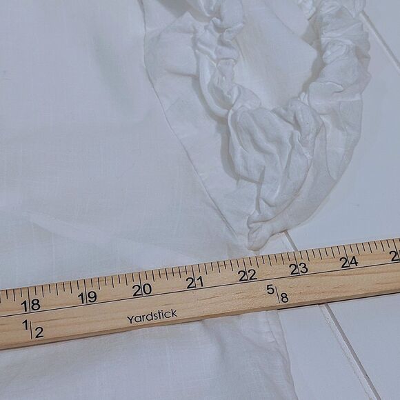 By Anthropologie Women's Large Bubble Cap Sleeve Button up Shirt White Cotton - Picture 8 of 9